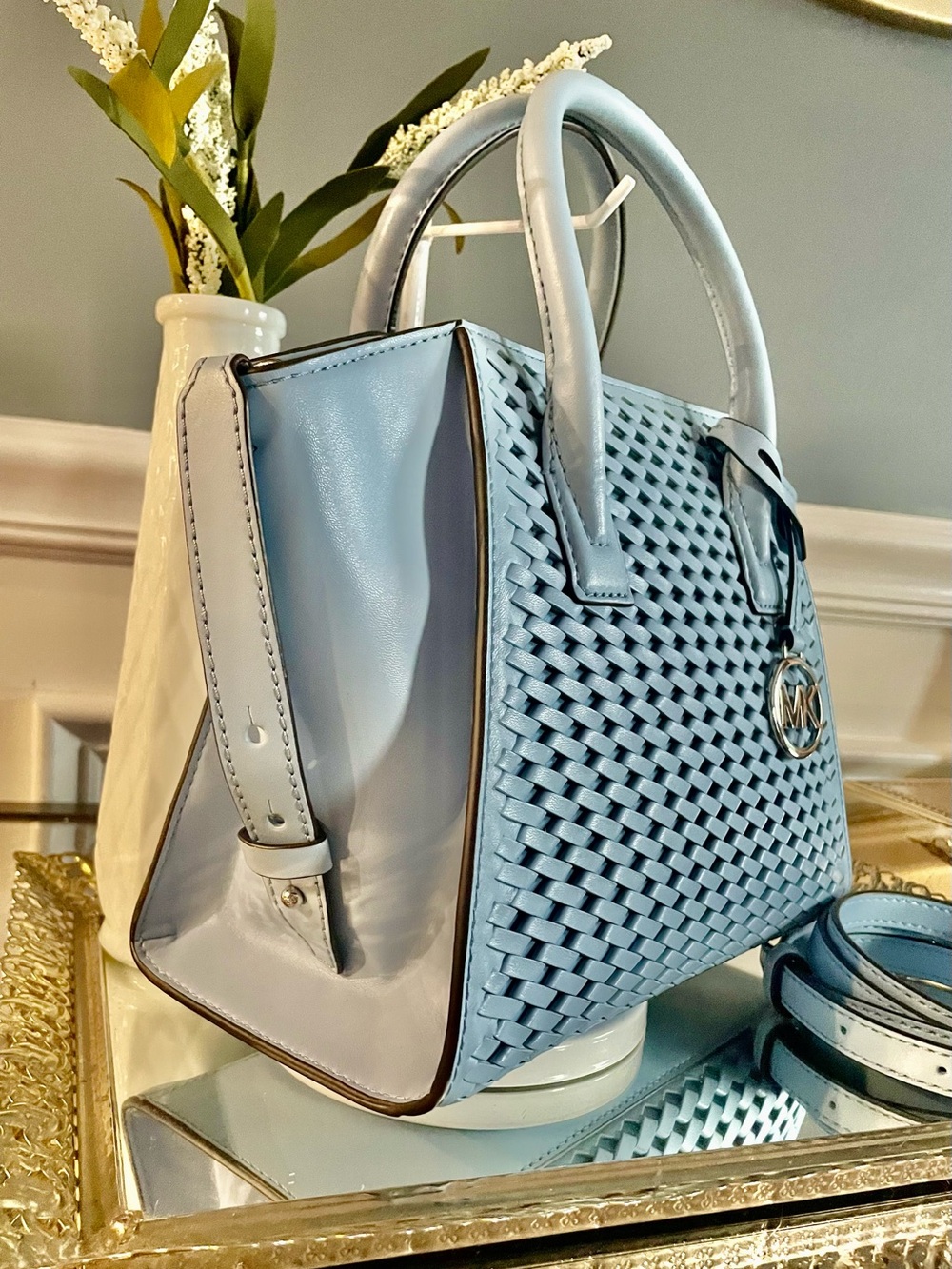 Michael Kors Avril Small Woven Satchel- Blue - Picture 5 of 8